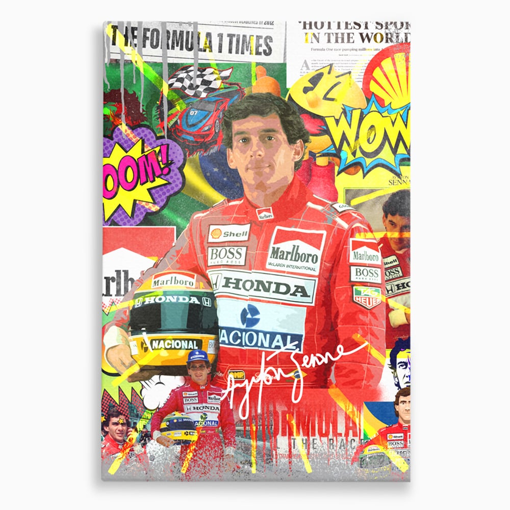 Tablou canvas cu tablou canvas cu pilotul ayrton senna, fara rama, pe sasiu de lemn
